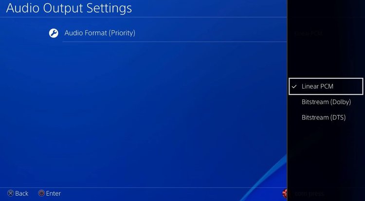 Audio output on PS4 LPCM Dolby and DTS