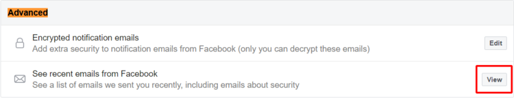 Check recent emails from Facebook in Advanced