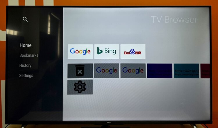 Home screen of TV browser on TCL TV