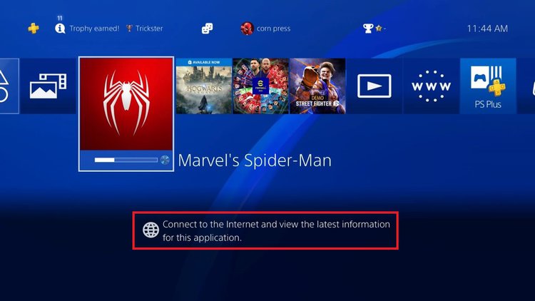 PS4 prompting about connect to internet to access more content of the Spider man game