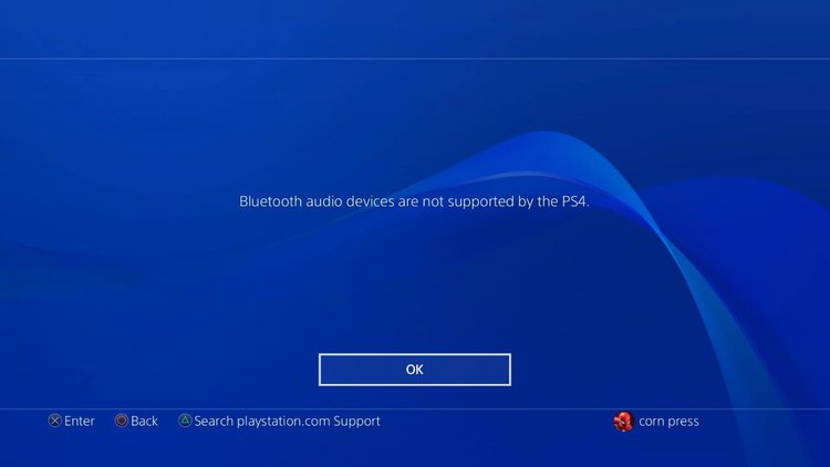 Prompt on PS4 says PS4 does not support bluetooth headphones