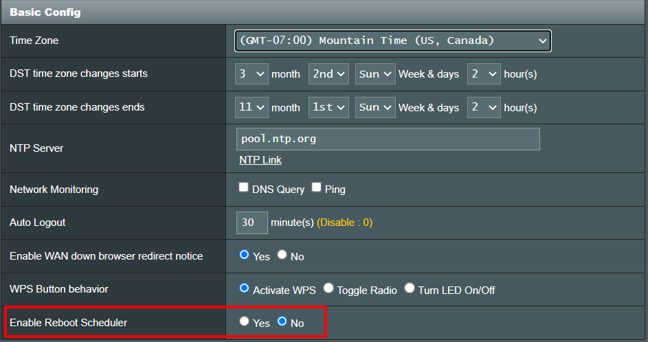 Reboot Schedule in Asus Router