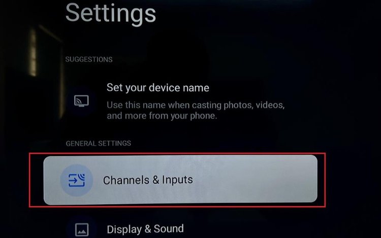 Select Channels & Inputs in Settings menu