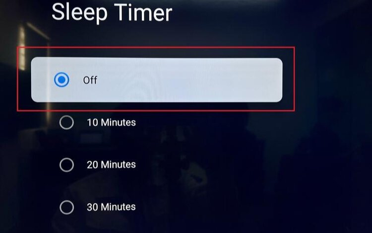 Select Off to disable the sleep timer