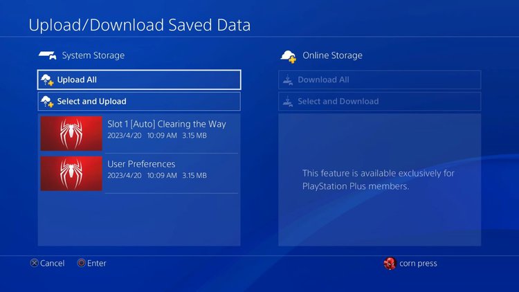 Uploading save file of Spider-Man game on PS4