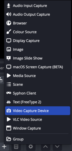 add a video capture device on obs app