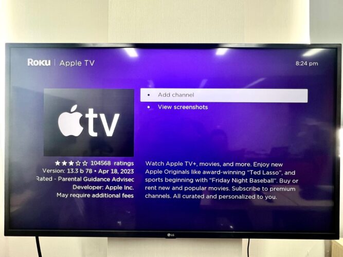 add apple tv channel into a roku device