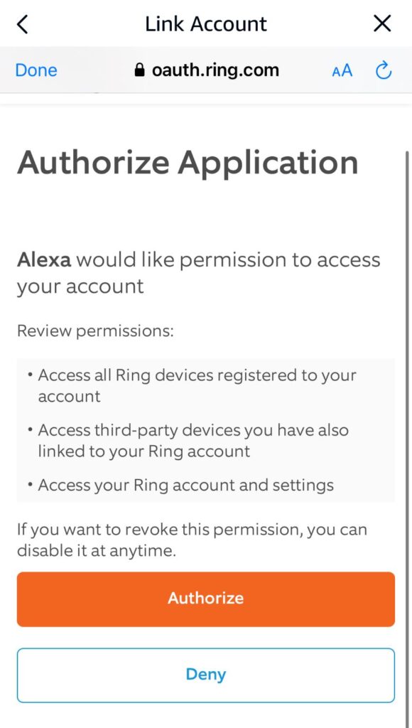 alexa asks for permission to access ring account