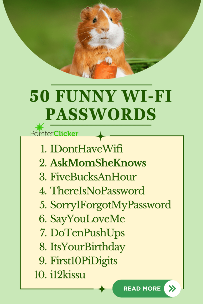 an image of a guinea pig holding a carrot and 50 funny wifi passwords (from 1 to 10)