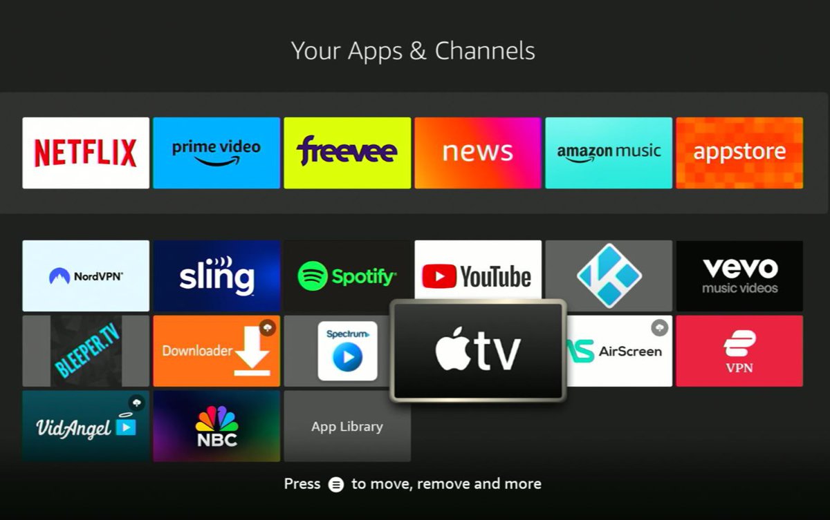 apple tv app is highlighted on a fire tv stick