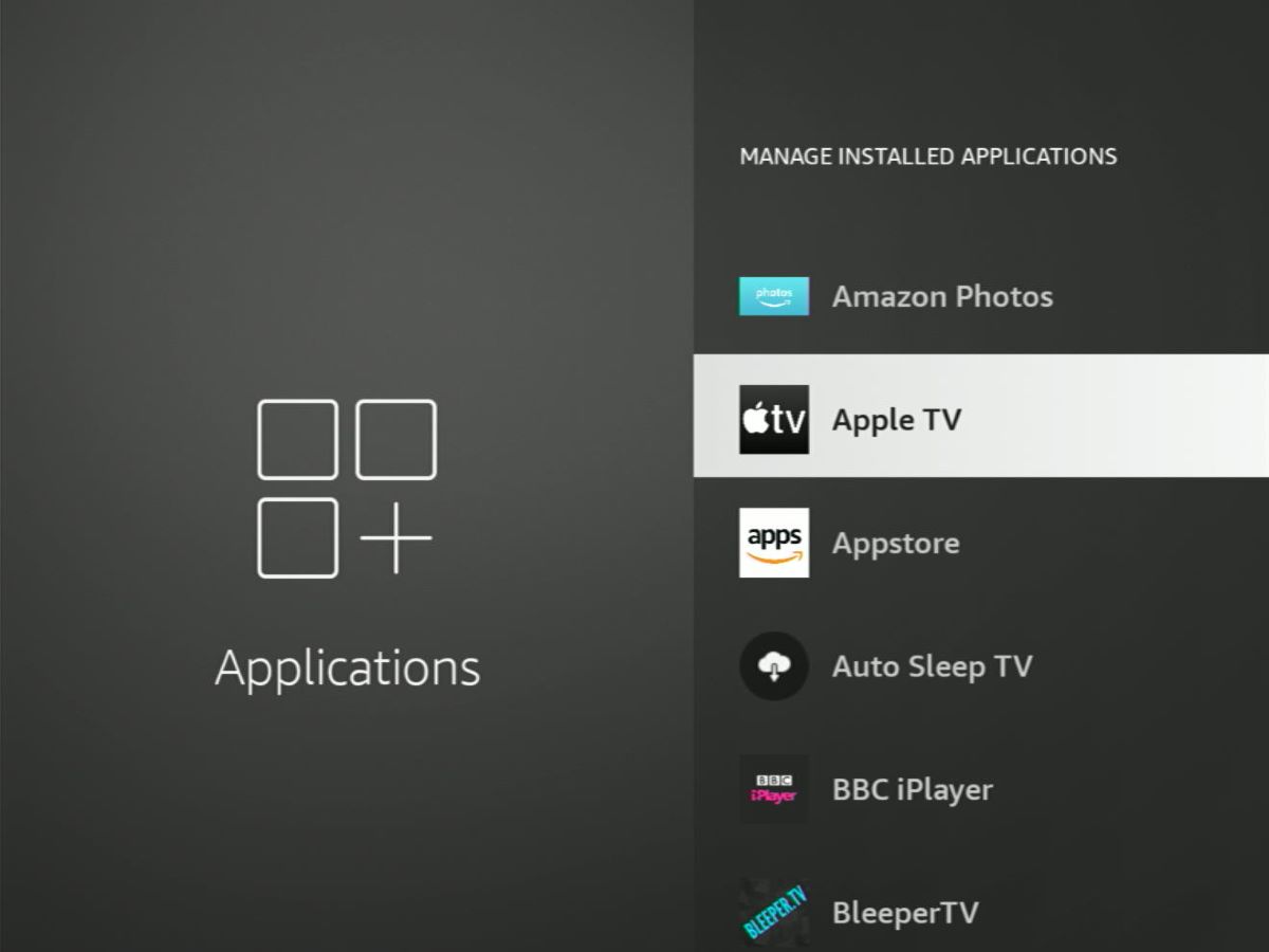 apple tv option is highlighted on a fire tv stick