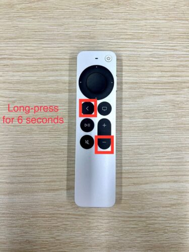 apple tv remote with volume down and back buttons highlighted