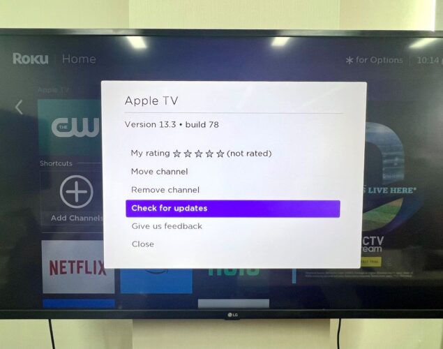 check for update of apple tv on a roku device