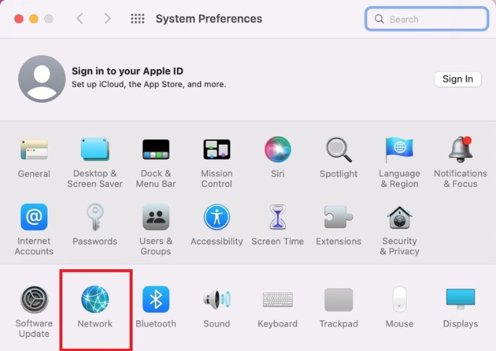 choose Network in System Preferences on MacOS