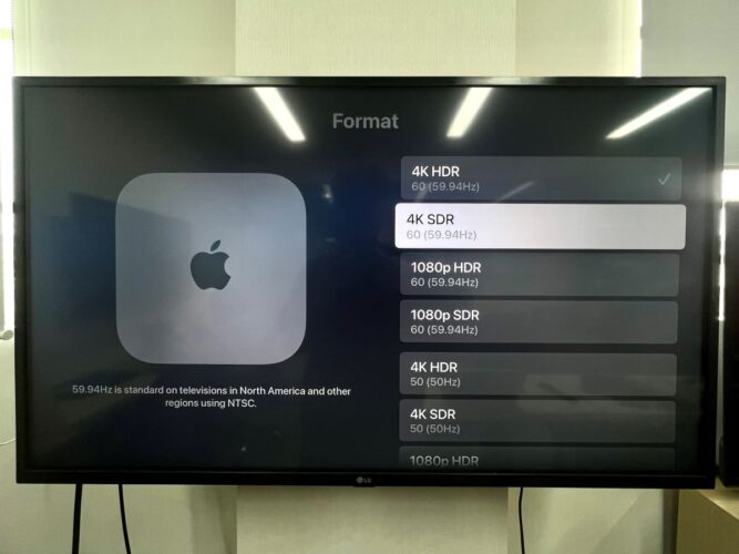 choose format (resolution) on an apple tv