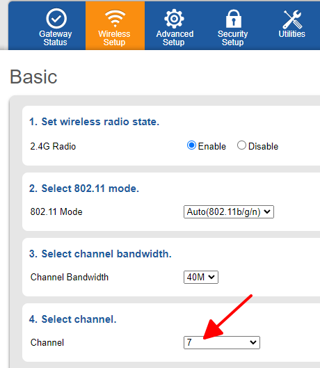 choose your preferred wifi channel in Wireless Setup