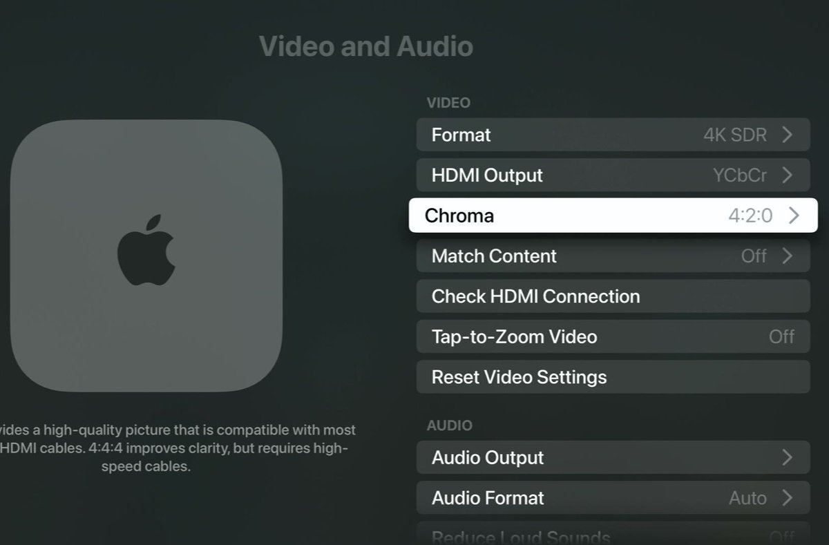 chroma option is highlighted on an apple tv