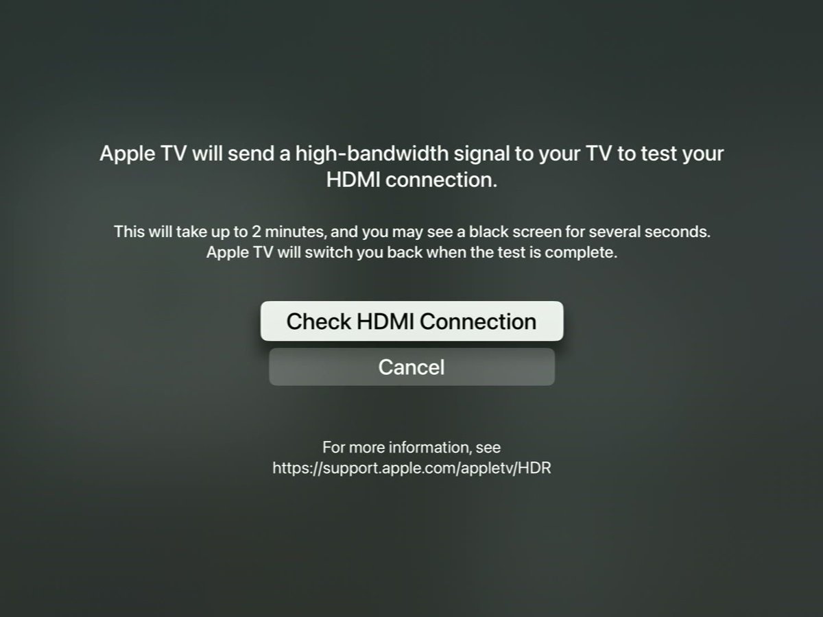 confirm to check hdmi connection option on an apple tv