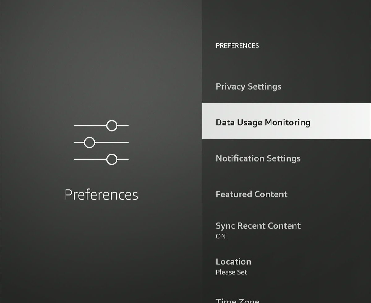 data usage monitoring option on a fire tv stick