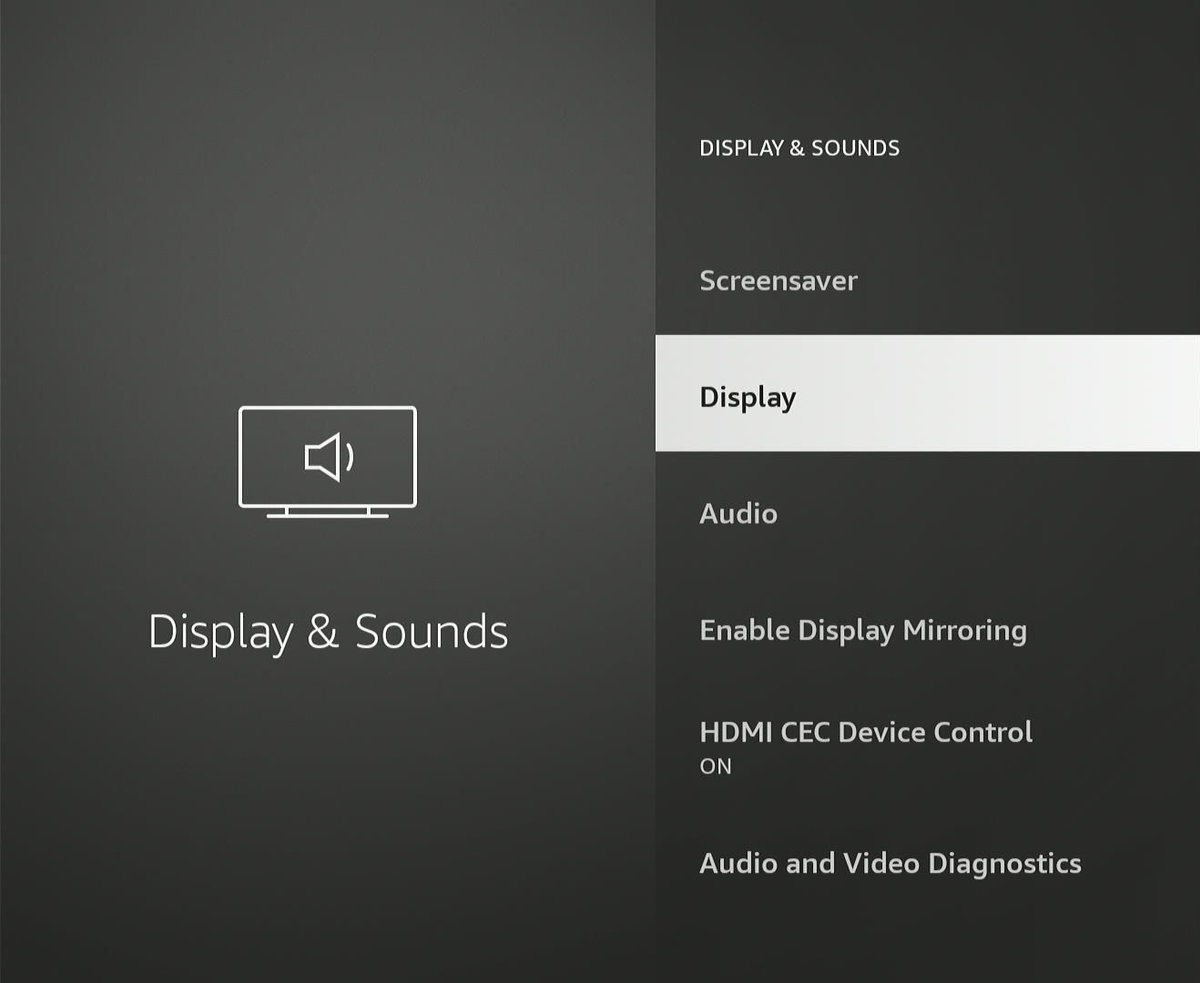 display option is highlighted on a fire tv stick