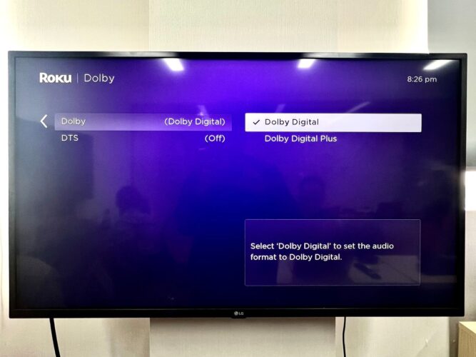 dolby menu on a roku device audio setting