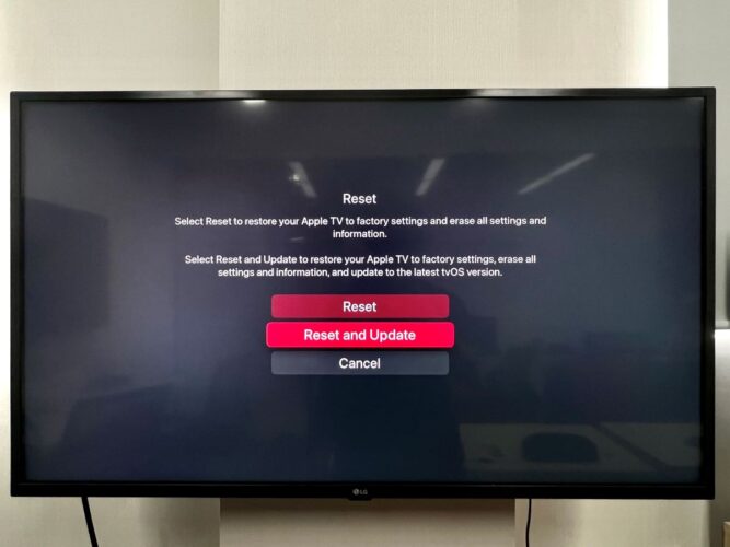 factory reset option on an apple tv