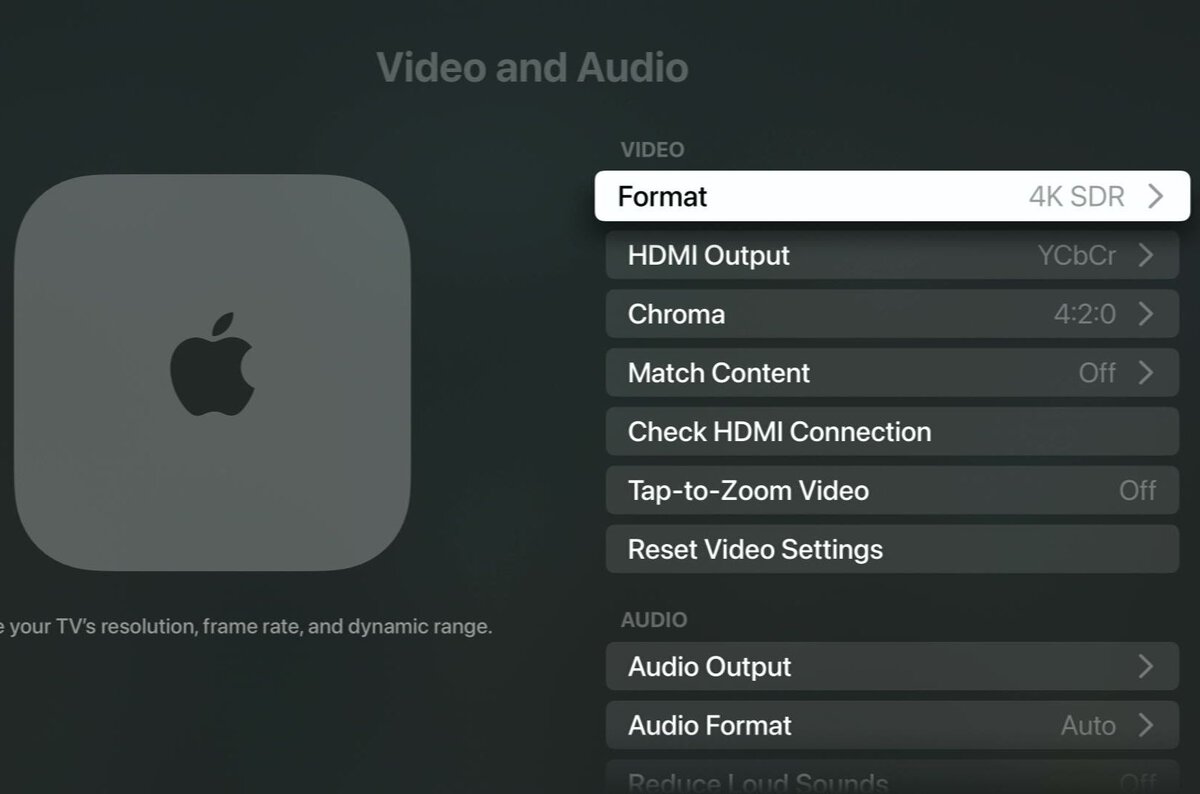 format option is highlighted on an apple tv
