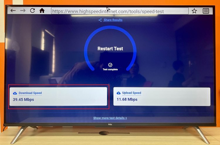 highlight Download Speed result on TCL TV