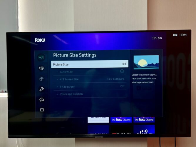 how to adjust aspect ratio on a samsung tv, there is a roku player plugged in