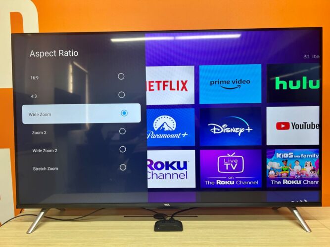 how to adjust aspect ratio on a tcl tv, there is a roku player plugged in