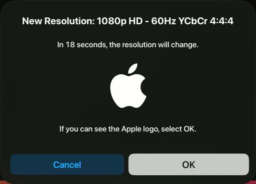 resolution and refresh rate are automatically changed on an apple tv