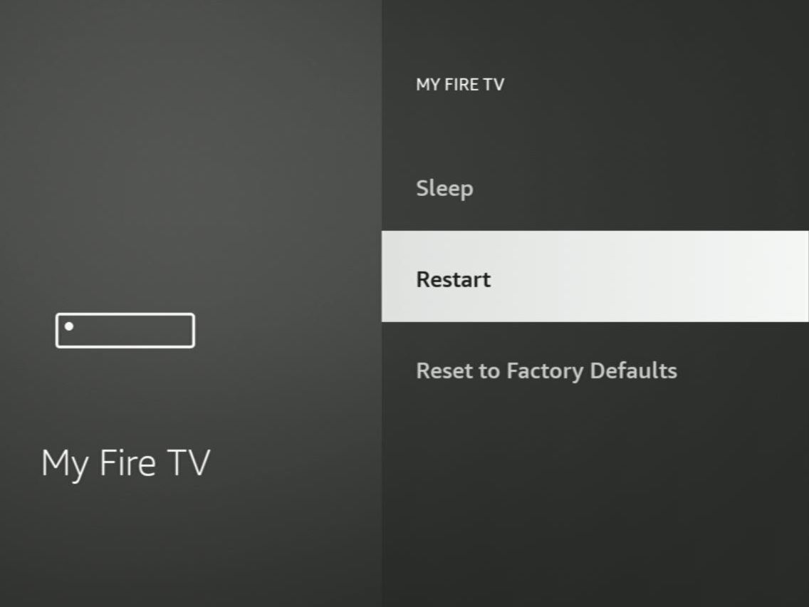 restart option is highlighted on a fire tv stick