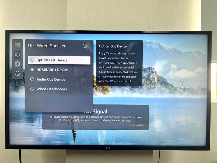select HDMI ARC option on LG TV