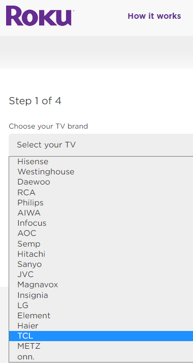 select TCL brand in Choose your TV brand section