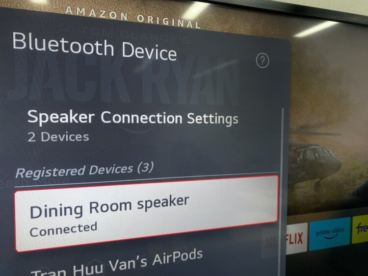 soundbar is connected to the TV and the Fire TV Stick