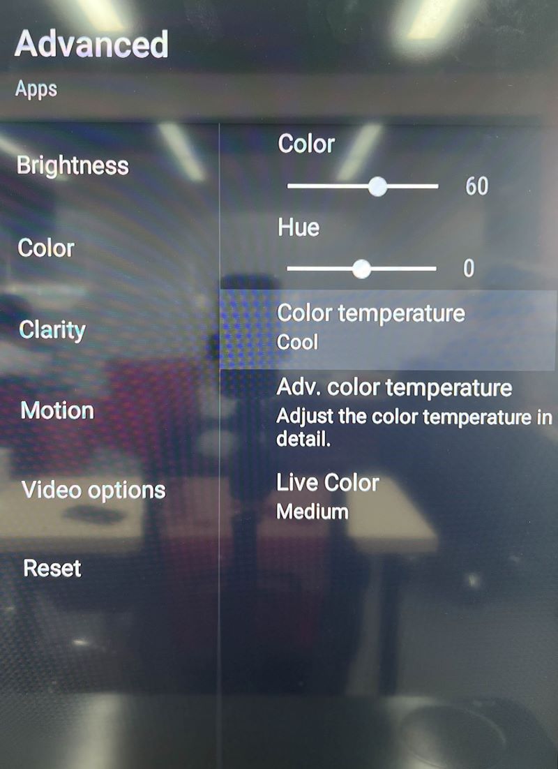 Color temperature settings on Sony TV