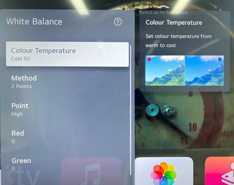 White Balance and Colour Temperature settings on LG TV