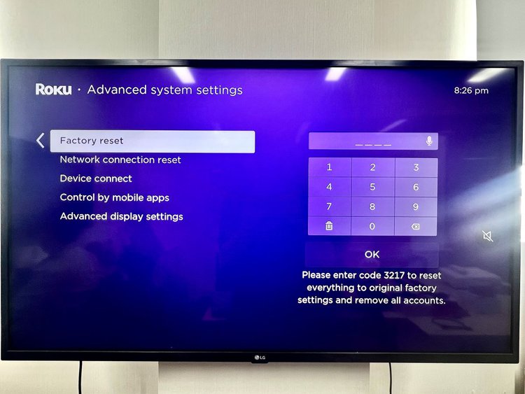 factory reset a roku on its settings