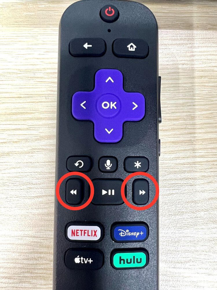 fast forward and rewind buttons on a roku remote are highlighted