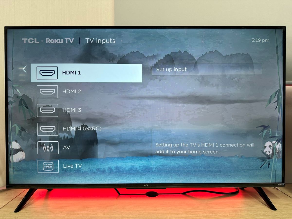 hdmi 1 and set up input options are highlighted on a roku tv
