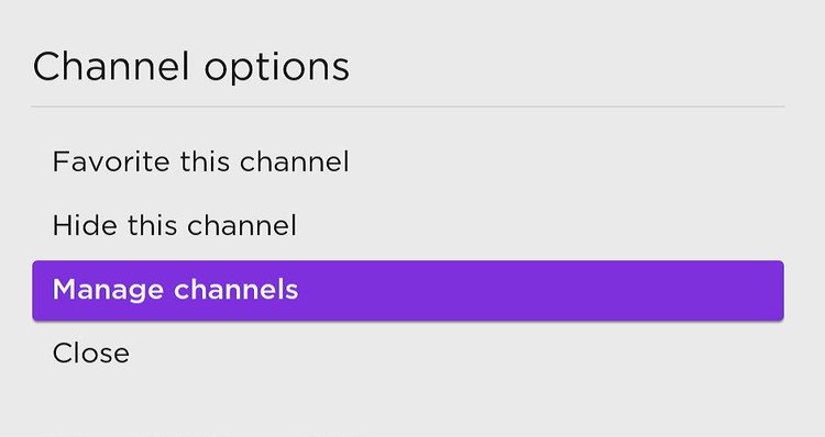 manage channels is highlighted