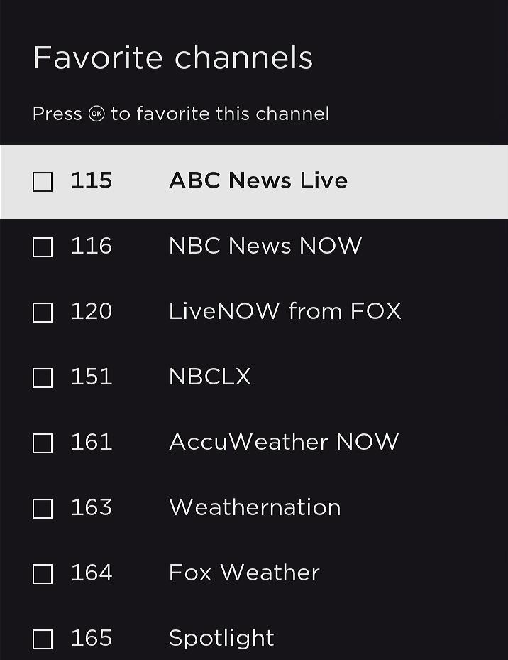 manage list of live tv channels in a roku
