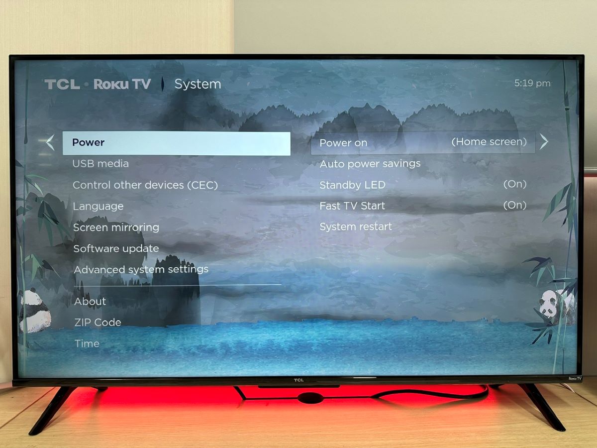 power option is highlighted on a roku tv