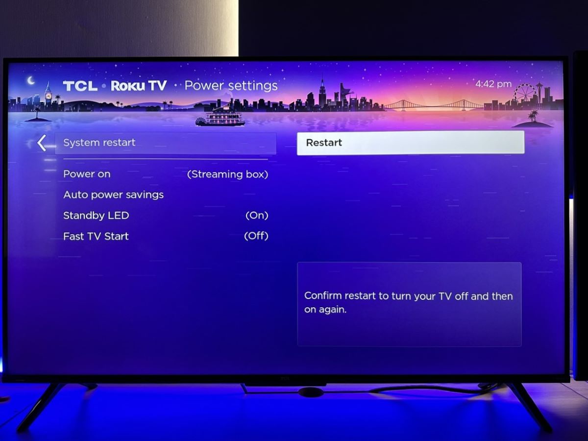 restart option is highlighted on a tcl roku tv