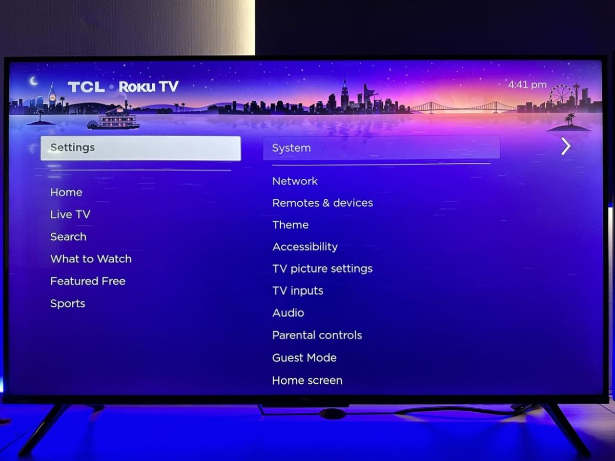 settings and system options are highlighted on a tcl roku tv
