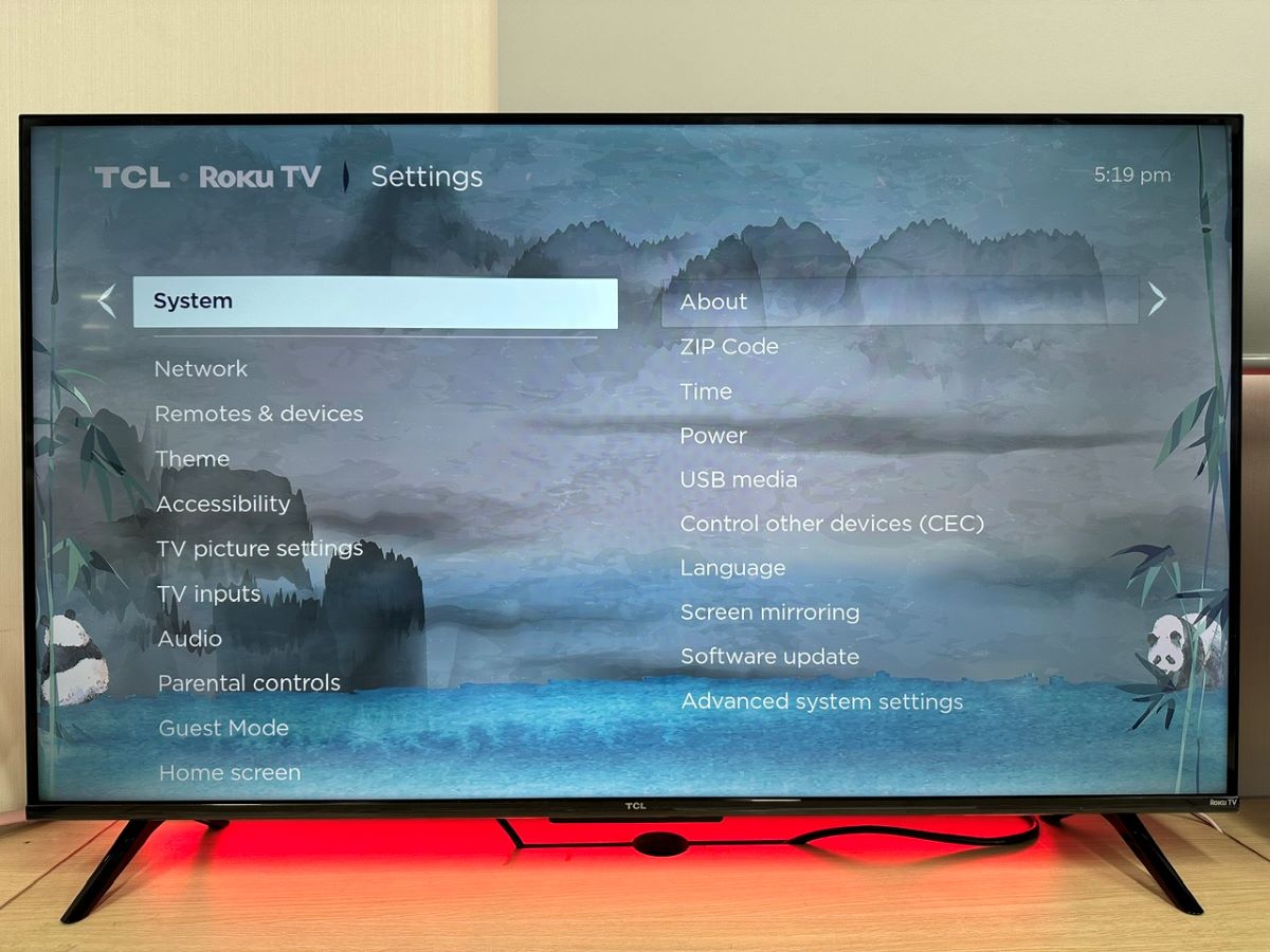 system option is highlighted on a roku tv