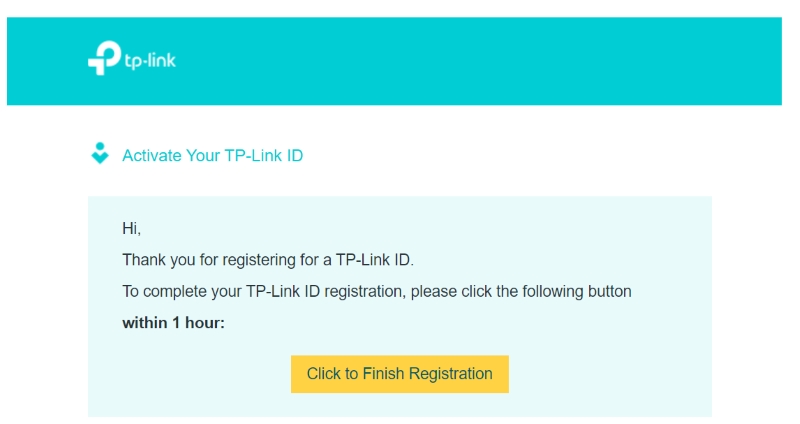 Click to Finish Registration of the TP-Link ID activation mail
