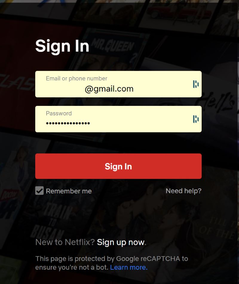 Netflix sign-in page on a Windows laptop