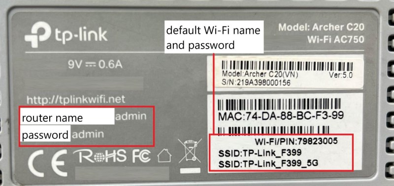 TP-Link router's information label