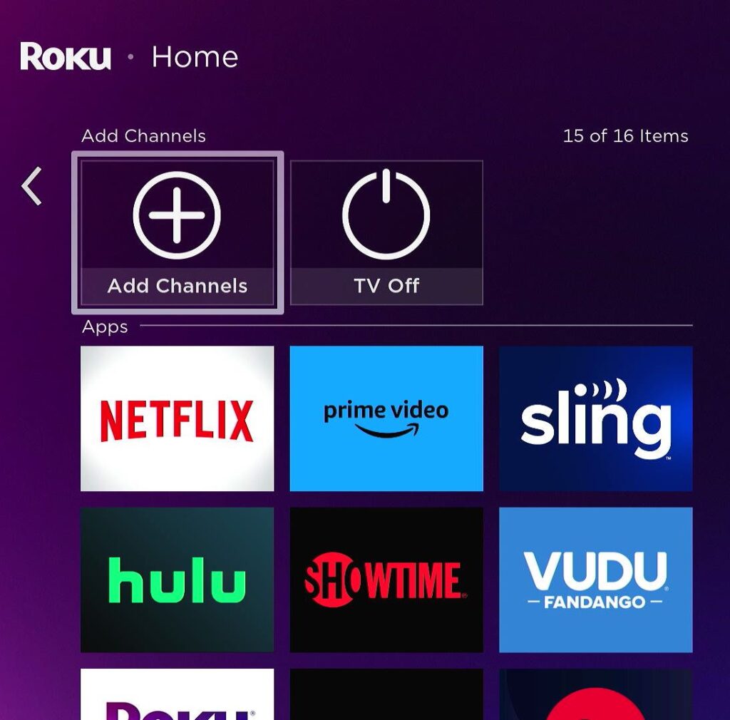 add channels option is highlighted on roku guest mode